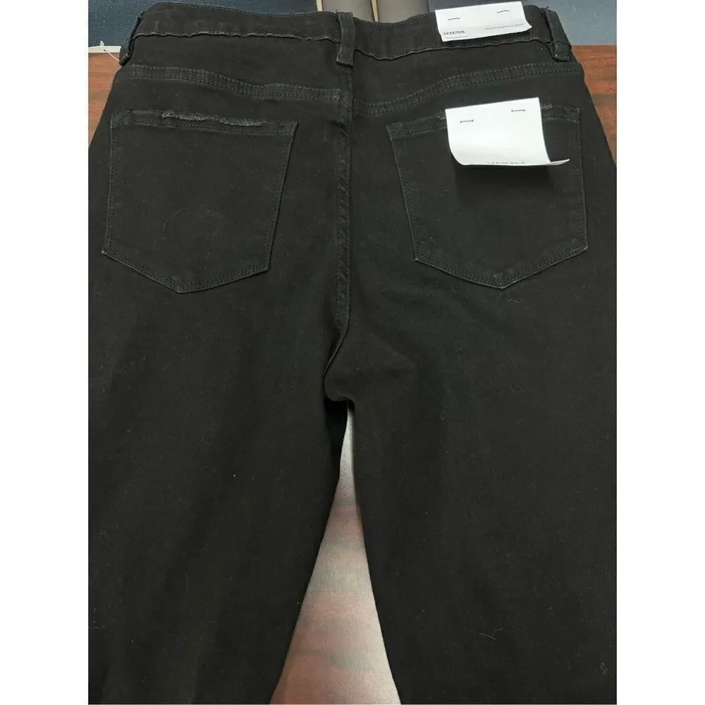 NWT Buckle Vervet Black Skeeter Stretch Boyfriend Distressed Black Jeans Size 27